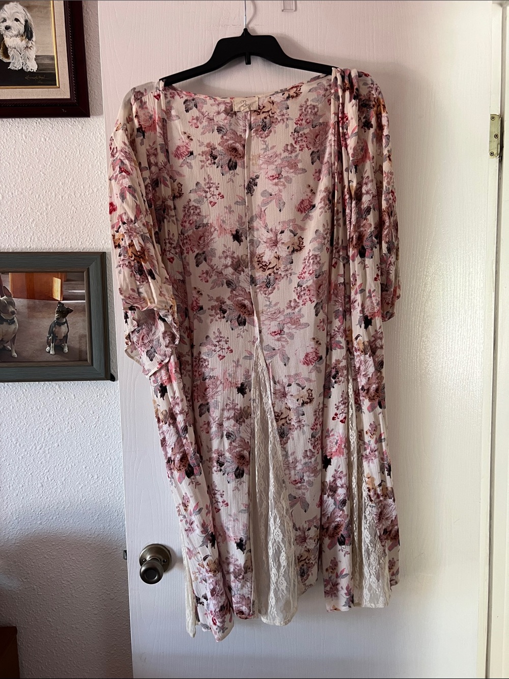 T2love Blush Floral Lace-Trim Kimono